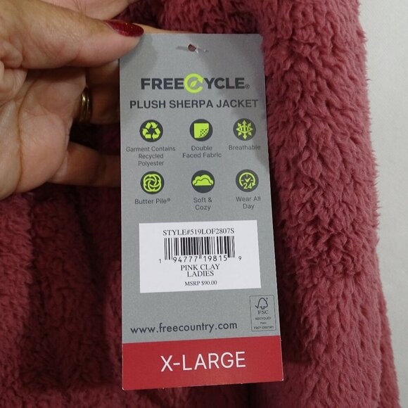 Free Country Full Zip Plush Sherpa Jacket Women Size XL Pink High Neck NEW - Picture 5 of 12